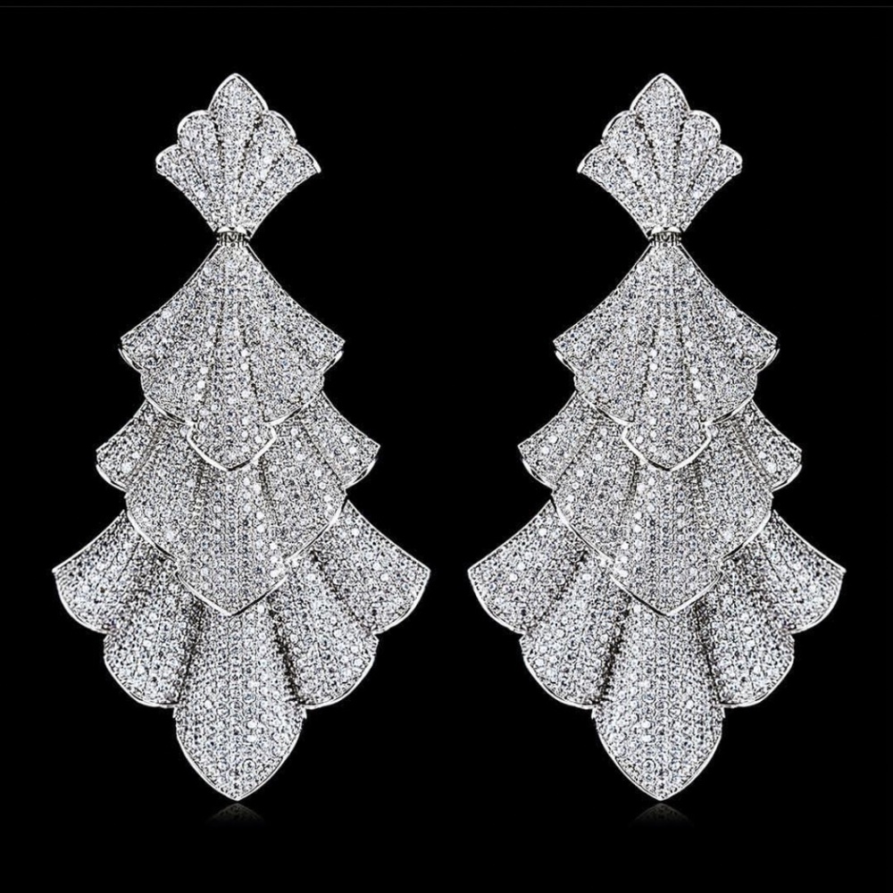 Long dangle earrings CZ silver plated